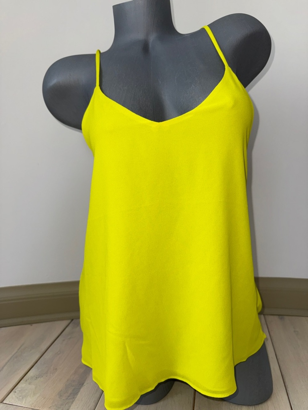 naked zebra Women's Bright Yellow V-Neck Spaghetti Strap Tank Top S